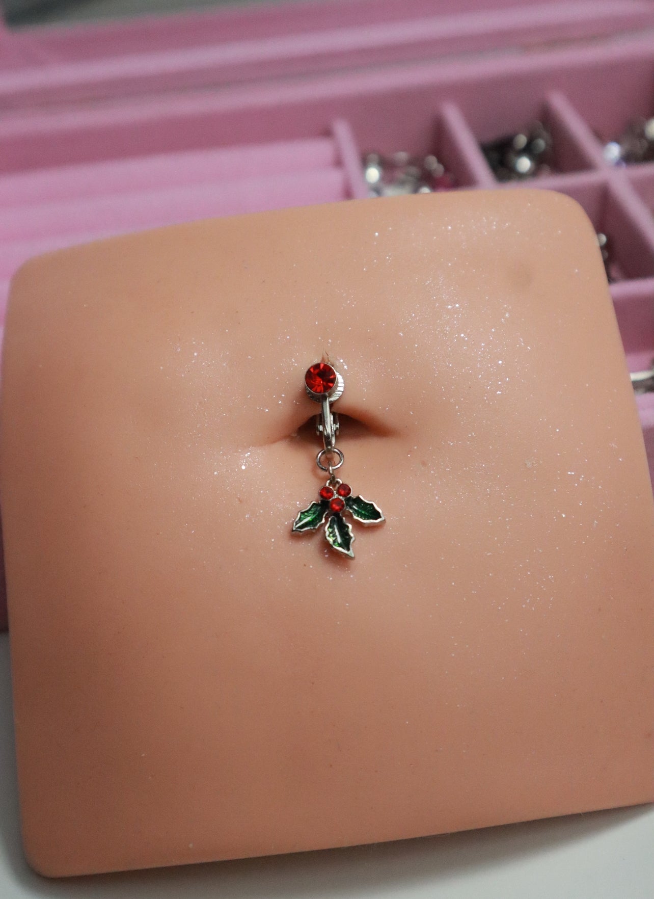 Fake Mistletoe Clip On Belly Ring